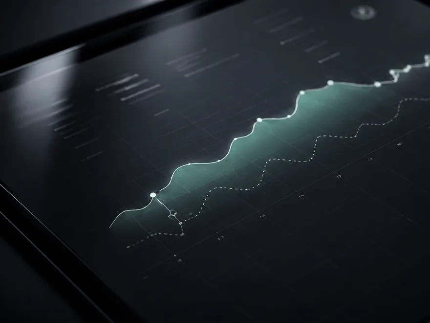 A tablet showing a glowing performance chart in the dark.